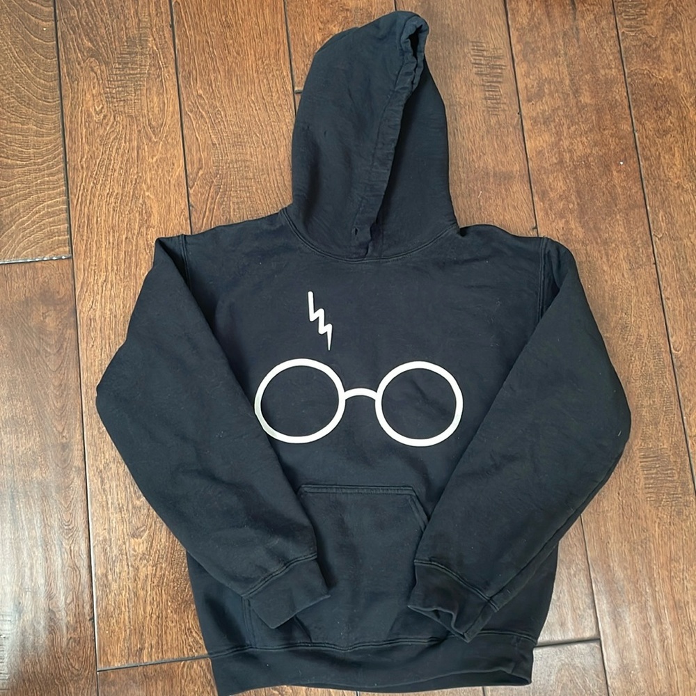 Black Hoodie with Harry Potter Glasses Print - Size Small